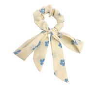 NingPower Bow Hair Scrunchies 5 Pack Ponytail Holders Hair Accessories Hair Ties for Women,Blue Flower Hair Bands for Thick,Curly Hair