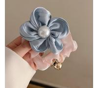NingPower Pearl Flower Hair Scrunchies 4 Pack Ponytail Holders Hair Accessories Hair Ties for Women,Satin Hair Bands for Thick,Curly Hair,Blue