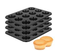 NINGWAAN 12 Cup Muffin Top Pan, 3 inch Nonstick Steel Baking Whoopie Pies Muffin Cupcake Pan for Eggs Bites, Cookies, Cupcakes, Black, 4 Pack