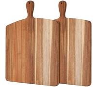 NINGWAAN 2 PCS Wood Cutting Board with Handle, Kitchen Chopping Block Large Wooden Charcuterie Board Food Tray for Pizza, Meat, Fruit, Bread, 17 x 13 x 0.6 inch