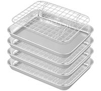NINGWAAN 8 PCS Baking Sheets with Cooling Rack, Stainless Steel Toaster Oven Tray and Grid Rack for Baking Roasting, 9.4 x 7 x 1 inch