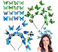 NINGYER 2 Pieces Butterfly Headband with 16 Hair Accessories Butterfly Headband for Parties, Weddings, Women Role Play (Blue, Green)