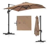 NINHFTDROU 2.5M Cantilever Garden Parasol, Square Offset Banana Umbrella with 5 Adjustable Tilt, 360° Rotation, Crank Handle & Cross Base, 8-Rib Outdoor Hanging Sun Shade Canopy for Patio Market