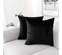 NiNi ALL Decorative Throw Pillow Covers Velvet Soft Solid for Couch Sofa Bedroom Living Room Spring Outdoor Pack of 2 20x20 Inch Black