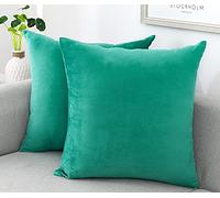 NiNiALL Decorative Throw Pillow Case Covers Velvet Soft Solid for Couch Sofa Bedroom Living Room Spring Outdoor Pack of 2 18x18 Inch Aqua Green