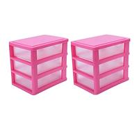 Niniang 2 x Mini Plastic Storage Boxes Translucent Drawer Type (Rose Red 3 Layers)