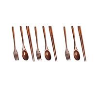 Niniang 3 x Wooden Cutlery Set, Portable Wooden Spoon Fork Chopsticks Tableware Tableware with Twist Wire
