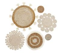 Niniang 6PCS Woven Rattan Flat Baskets Wall Hanging Decor Handmade Tassels Flower Wall Baskets Decor Sofa Bedside Decorations