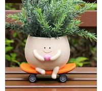 NINIPAPA Cute Flower Pot Smiley Face Skateboard Planter Pots with Drainage Hole, Funny Head Plant Pot for Indoor, Unique Gifts for Succulent Plant Lover on Mother's Day Birthday Christmas