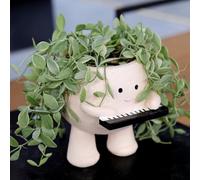 NINIPAPA Smiley Face Planter Pot with Piano Resin Cute Small Head Planters for String of Pearls Plant Live Unique Succulent Pots with Drainage Hole for Indoor Plants Gift IdeaI for Mother Day Birthday