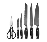 Ninja Foodi StaySharp Knife Block with Integrated Sharpener, 6-Piece Set [K32006UK] Stainless Steel, Scissors, Silver / Black