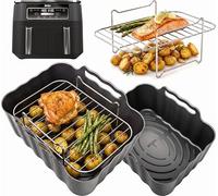Ninja AF200UK Accessories | 2 Silicone Liners & 2 x 304 Stainless Steel Racks + 4 Skewers | Dishwasher Safe | 7.6L Air Fryer Liners & Racks | 8PCS Ninja Dual Zone Accessories | by iStock Ltd
