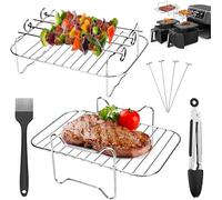 Ninja AF400UK/451UK Air Fryer Racks Set | Compatible with 9.5L Ninja AF400 & AF451 | Ninja Air Fryer Racks Dual Drawer, 304 Stainless Steel Grills with 4 Skewers, 1 Brush and 1 Tong