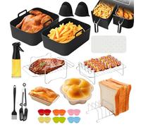 Ninja Air Fryer Accessories Set for Ninja Af400UK Af451UK AF300UK AF500UK und Tower Vortex, Cosori, Salter, Instant 7.6L-9.5L Dual Air Fryer, Including Silicone Air Fryer Liners, Oil Spray Bottle, etc