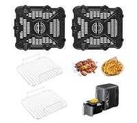 Ninja Air Fryer Pan Set, 2 Pack Grill Rack & Tray Compatibility with Ninja SL401 Double Stack Air Fryer, Non-Stick, Dishwasher Safe, Ninja Replacement Parts