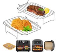 Ninja Air Fryer Rack, HONYAO 2pcs Air Fryer Accessories Stackable Grilling for Ninja AF300UK AF400UK DZ400UK Other Dual Zone Baskets 7.6L-8L-9L-9.5L-10L-10.4L Food Safe 304 Stainless Steel