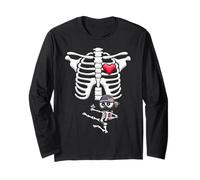 Ninja American Flag Skeleton Pregnancy Halloween Shirt Long Sleeve T-Shirt