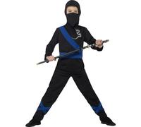 Kids Boys Girls Ninja Assassin Black Blue Warrior Book Day Fancy Dress Costume