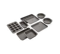 Ninja B39010 Foodi NeverStick Premium 10-Piece Bakeware Sheet Set, Oven Safe up to 500⁰F, with (2) Baking Sheets, Cookie Sheet, Loaf Pan, Muffin Pan, (4) Cake Pans & Cooling/Roasting Rack, Grey