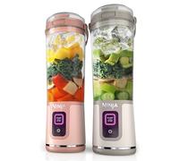 Ninja BC155PS Blast Two-Pack Portable Blender, Cordless, 18oz. Vessel, Personal Blender for Shakes & Smoothies, Leakproof Lid & Sip Spout, USB-C Cord, Dishwasher Safe Parts, BPA Free, Peach & Stone