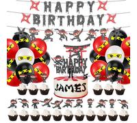 Ninja Birthday Decoration Ninja Party Decoration Boys Ninja Happy Birthday Banner Ninja Balloons Ninja Cake Topper Cupcake Topper for Children Birthday Party Cake Decoration