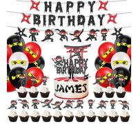 Ninja Birthday Decoration Set, Ninja Birthday Party Decorations Boys Happy Birthday Decoration Banner Ninja Balloons Ninja Cake Topper Cupcake Topper for Kids Party Cake Decoration