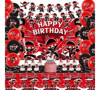 Ninja Birthday Party Decoration - Include Happy Birthday Banner, Backdrop, Cake Toppers, Tablecloth and Balloons, Ninja Warrior Master Party Supplies for Boys Girls Baby Shower Karate Party