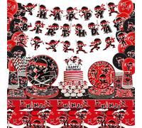 Ninja Birthday Party Decoration, Ninja Happy Birthday Banner, Tableware, Tablecloth and Balloons, Karate Party Ninja Warrior Master for Boys Girls Baby Shower, Serves 20
