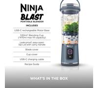 Ninja Blast Max Portable Blender, 570ml, Rechargeable Battery, Blending Cup & Leak-proof Lid, 3x Blend Functions, Makes Smoothies, Protein Shakes, Blends Ice & Frozen Fruit, Navy BC251UKNV