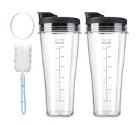 Ninja Blender Cups, 2 Pcs 24OZ Blender Cups with Lids Cle2aning Brush Sealing Ring, Blender Replacement Parts for Ninja Blender BN750UK BN800UK BN495UK CB350UK