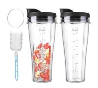 Ninja Blender Cups, 2 Pcs 24OZ Blender Cups with Lids Cleaning Brush Sealing Ring, Blender Replacement Parts for Ninja Blender BN750UK BN800UK BN495UK CB350UK