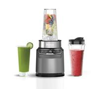 Ninja Blender with Auto-iQ, Blend in Cup, One Touch Controls, Make Smoothies, Milkshakes & Frozen Treats, Dishwasher Safe Parts, Stainless Steel Blades, 1000W, 2 x 700ml Cups, Grey/Silver, BN500UK