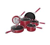 Ninja C29500 Foodi NeverStick Vivid 10-Piece Cookware Set with Lids, Nonstick, Durable & Oven Safe to 400°F, Cool-Touch Handles, Crimson Red