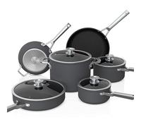Ninja C59500 Foodi NeverStick Premium 10-Piece Cookware Set, Anti-Scratch Nesting Pots & Pans with Glass Lids, Hard-Anodized, Nonstick, Durable & Oven Safe to 500°F, Slate Grey