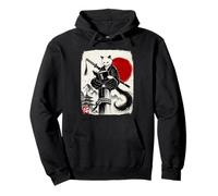 Ninja Cat Reading Book Lover Japanese Sumi-e Art Pullover Hoodie