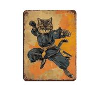 Ninja Cat Throwing A Karate Punch Tin Sign Vintage Metal Pub Club Cafe Bar Home Wall Art Decoration Poster Retro 12x16inch(30x40cm)
