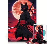 Ninja Cat with Katana And Moon 1000 Piece Jigsaw Puzzles for Adults Jigsaw Enhance Memory Gentle Leisure Firm Cut (38x26cm)