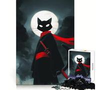 Ninja Cat with Katana And Moon Jigsaw Puzzles 1000 Piece for Teenagers Reason Skill Toy Serene Time Exact Cut Amazing Present (50x75cm)