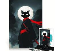 Ninja Cat with Katana And Moon Jigsaw Puzzles 1000 Piece for Teenagers Reason Skill Toy Serene Time Exact Cut Amazing Present (50x75cm)