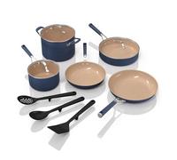 Ninja Ceramic Cookware Set, Extended Life 11-Piece Kitchen Cookware Sets with Comfort Grip, Nonstick Fry Pans, Pots, PTFE Free, Oven & Dishwasher Safe, Stovetop Compatible, Navy Blue, CW49011