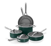 Ninja Ceramic Pro 10-Piece Cookware Set, Non-Stick Pots & Pans Set with Glass Lids, PTFE Free, Ceramic Coated, Oven Safe, All Stovetops & Induction Compatible, British Racing Green, CW39010GN