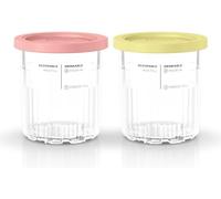 Ninja Creami Deluxe Ice Cream Tubs, 2 Pack, Compatible with Creami Deluxe Ice Cream Maker, Genuine Ninja Accessory, BPA-Free, Dishwasher Safe, Colour Lids, 500ml Clear, Coral, Yellow, XSKPNTLD2EUUK
