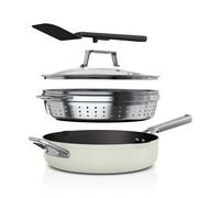 Ninja CW102WH Foodi NeverStick PossiblePan Premium Set with 4-Quart Capacity Pan Steamer/Strainer Basket Glass Lid & Integrated Spatula Nonst
