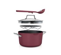 Ninja CW202RD Foodi NeverStick PossiblePot Premium Set with 7-Quart Capacity Pot Roasting Rack Glass Lid & Integrated Spoon Nonstick Durable