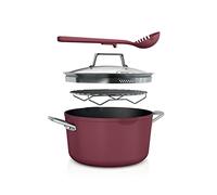 Ninja CW202RD Foodi NeverStick PossiblePot, Premium Set with 7-Quart Capacity Pot, Roasting Rack, Glass Lid & Integrated Spoon, Nonstick, Durable & Oven Safe to 500°F, Cherry Tart