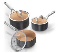 Ninja Extended Life Ceramic 3-Piece Saucepan Set CW93000UK Apricot and Grey
