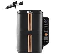 Ninja Double Stack XL Air Fryer, Vertical Dual Drawer Air Fryer with 4 cooking levels, 2 Drawers & 2 Racks, Space Saving Design, 9.5L Capacity, 6 Functions, 8 Portions, Tongs, Black/Copper SL400UKCP