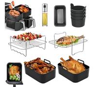Ninja Dual Air Fryer Accessories, Silicone Air Fryer Liners with Wire Racks Rectangular Trays Oil Bottle, Airfryer Sccessories for Ninja Foodi AF400UK / AF451UK 9.5L