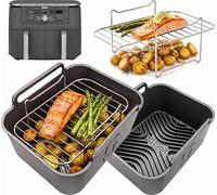 Ninja DZ400UK Accessories | Airflow Pro™ Silicone Liners + Racks for Ninja Dual Zone 9.5L DZ400UK | 2 Liners, 2 Stainless Steel Racks + 4 Skewers | Dishwasher Safe | by iStock Kitchen
