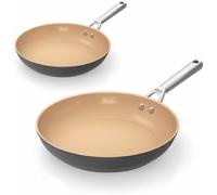 Ninja Extended Life 2-Piece Ceramic Frying Pan Set, (24 cm & 28 cm Saucepans with Lids), Non-Stick (No PFAs, PFOAs, Lead or Cadmium), Induction Compatible, Oven Safe to 285°C, Terracotta & Grey